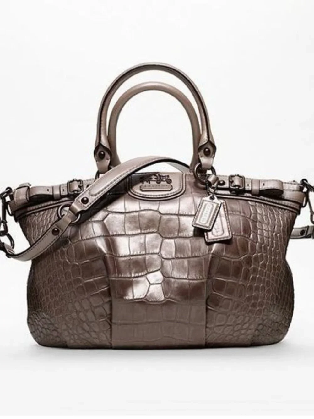 Coach Euc Madison Sophia Croc Brown Leather Shoulder Bag Purse